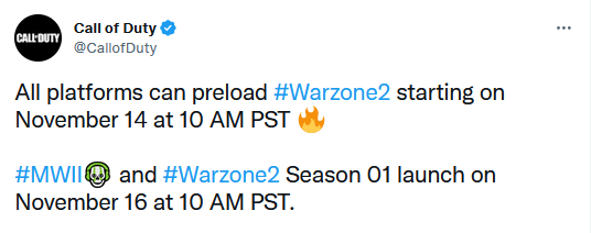 Время старта предварительной загрузки и запуска серверов Call of Duty: Warzone 2