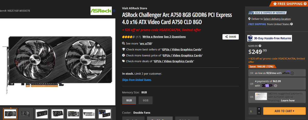 Цены на Intel Arc A770 16 Гб просели до 318 долларов