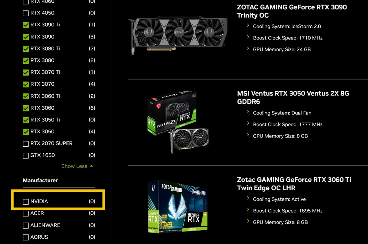 NVIDIA RTX 30 в исполнении Founders Edition исчезли из продажи