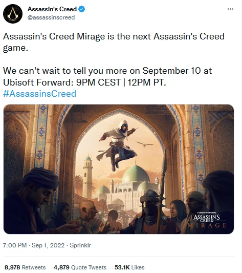 Ubisoft официально анонсировала Assassin’s Creed Mirage. Подробности об игре представят на Ubisoft Forward