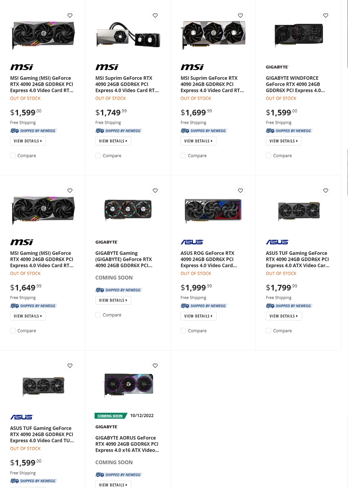 Newegg показал цены на кастомные NVIDIA GeForce RTX 4090. От 1599 до 1999 долларов за новый флагман Newegg показал цены на кастомные NVIDIA GeForce RTX 4090. От 1599 до 1999 долларов за новый флагман