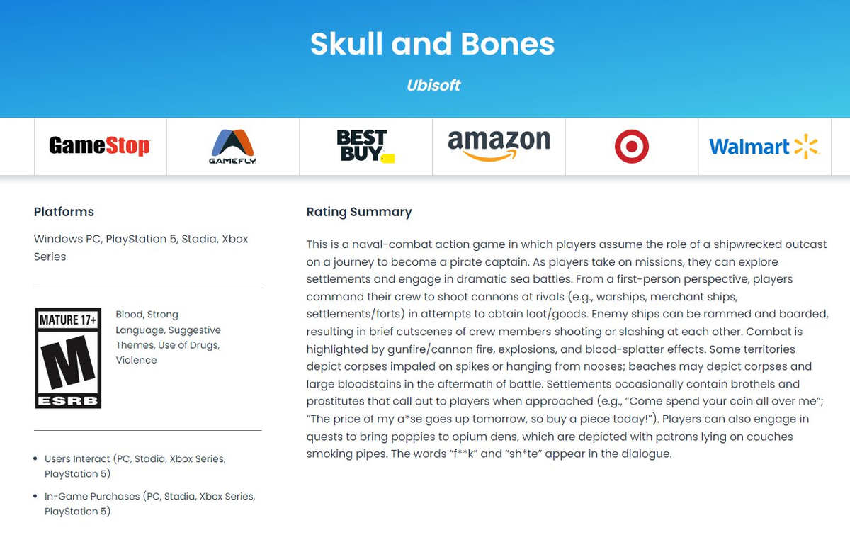 Skull and Bones получила рейтинг от ESBR: анонс даты релиза игры состоится скоро