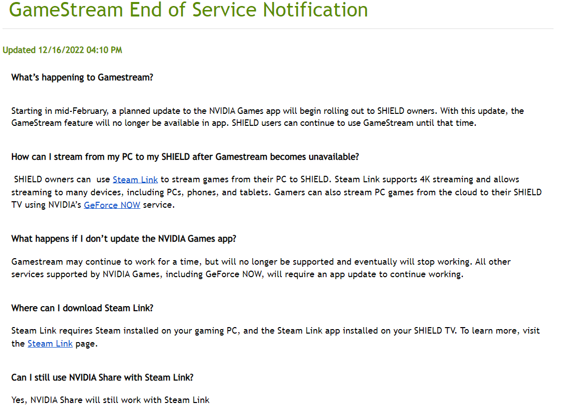 NVIDIA закроет сервис GameStream