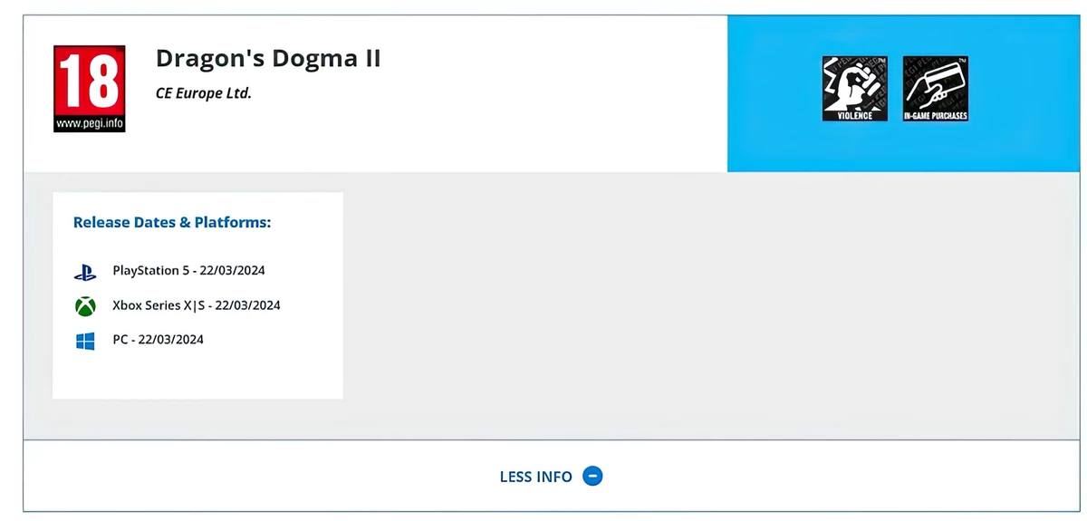 Dragon's Dogma 2 выйдет 22 марта 2024 года по данным PEGI