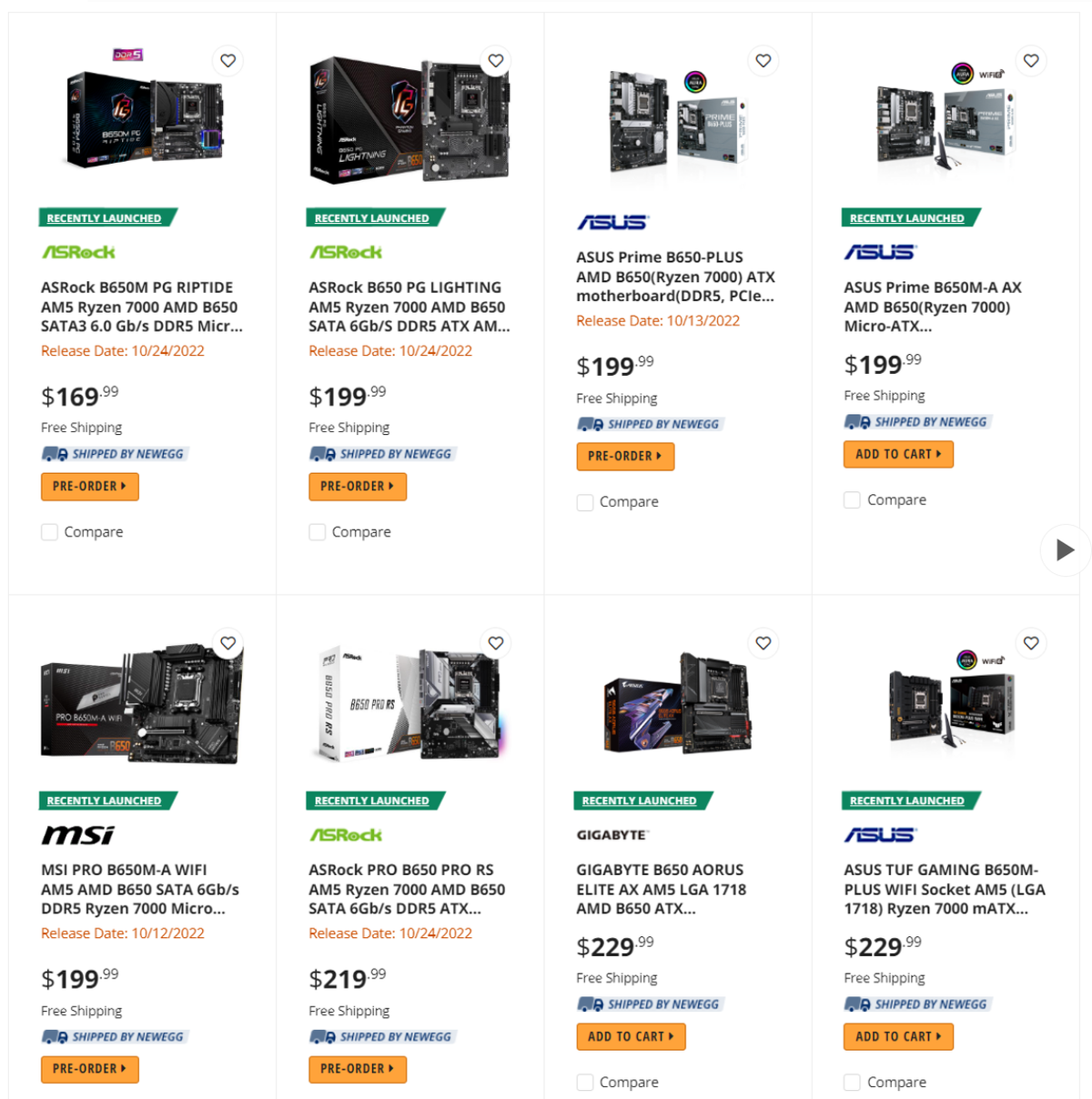 Цены на материнские платы AMD AM5 с B650 варьируются от 169 до 449 долларов