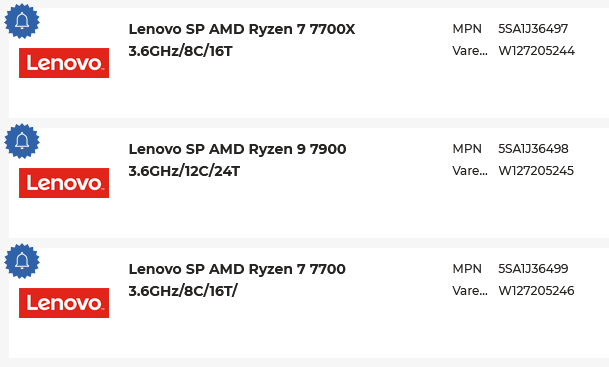 Lenovo подтвердила существование AMD Ryzen 9 7900 и Ryzen 7 7700 без X