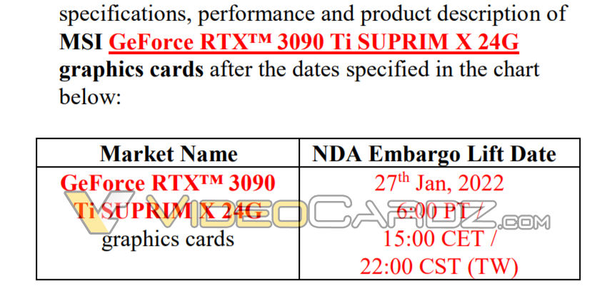 [Утечка] MSI готовит NVIDIA GeForce RTX 3090 Ti SUPRIM X