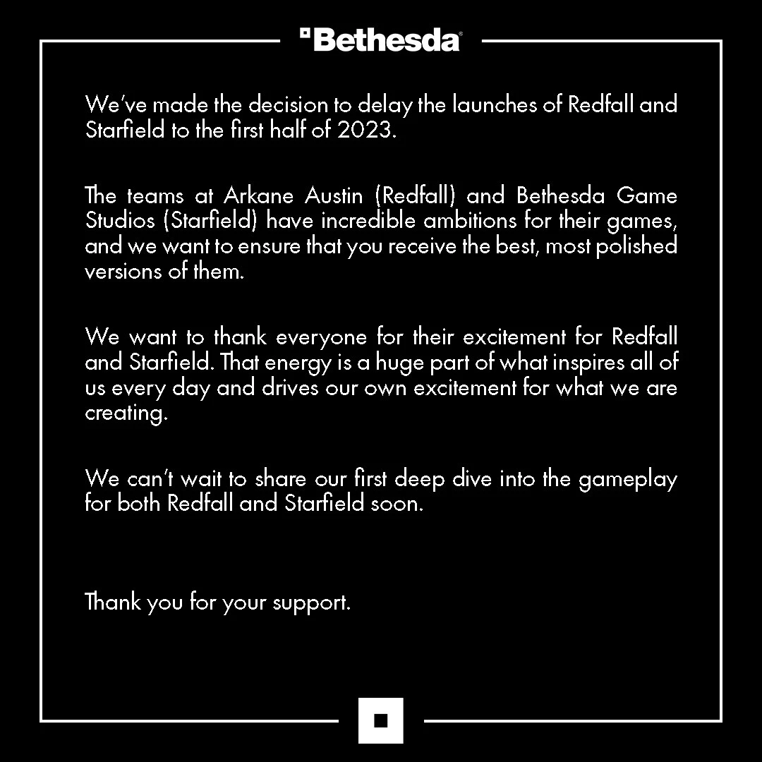 Bethesda отложила Starfield и Redfall на 2023 год