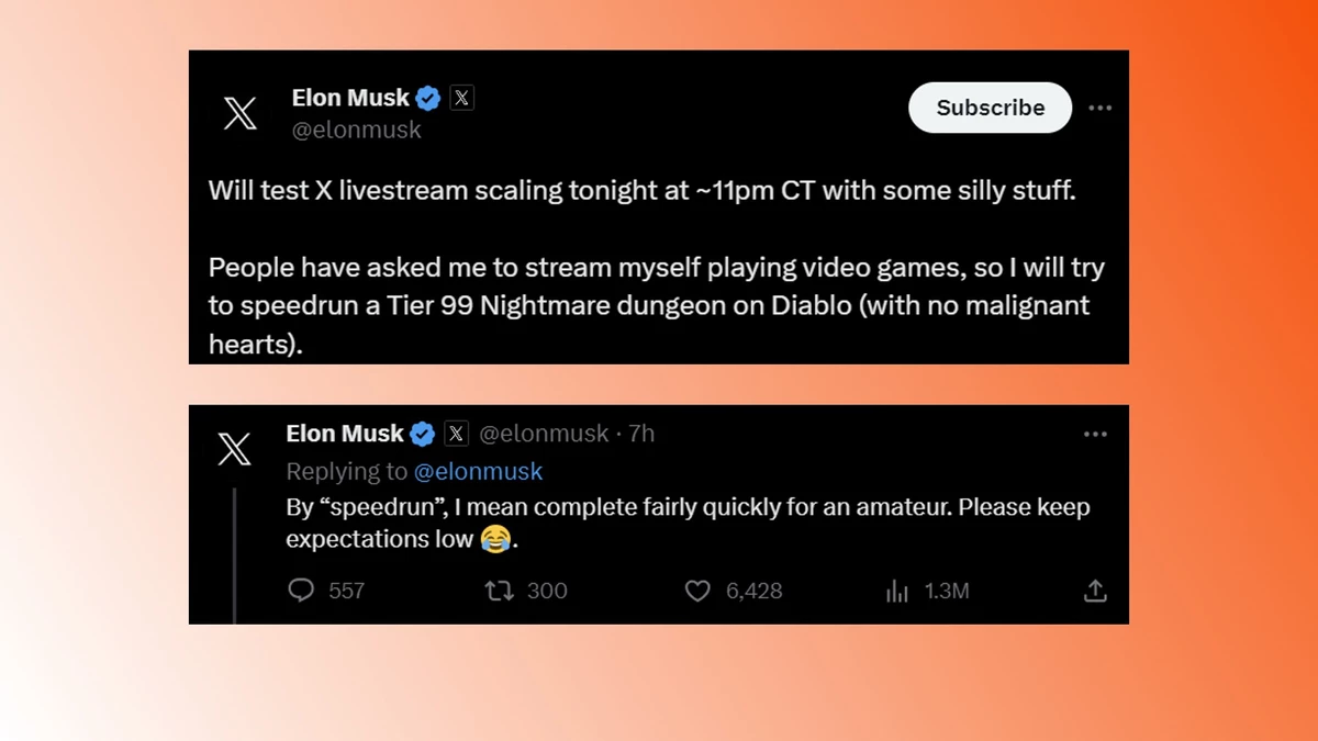 Илон Маск завтра будет стримить спидран Diablo IV