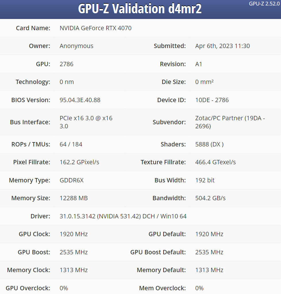 Характеристики RTX 4070 подтверждены GPU-Z