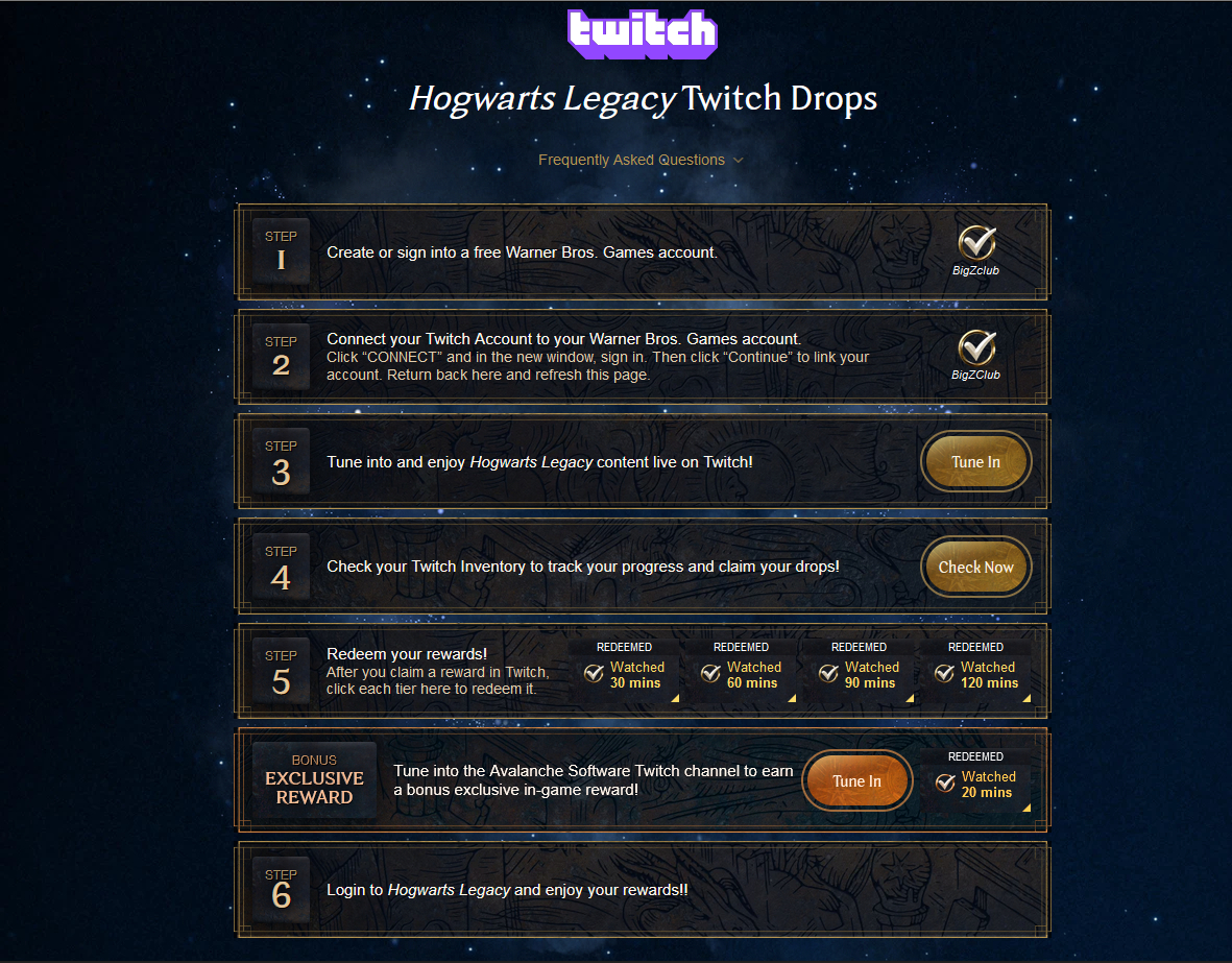 Как добавить награды Hogwarts Legacy с Twitch-дропсов на аккаунт