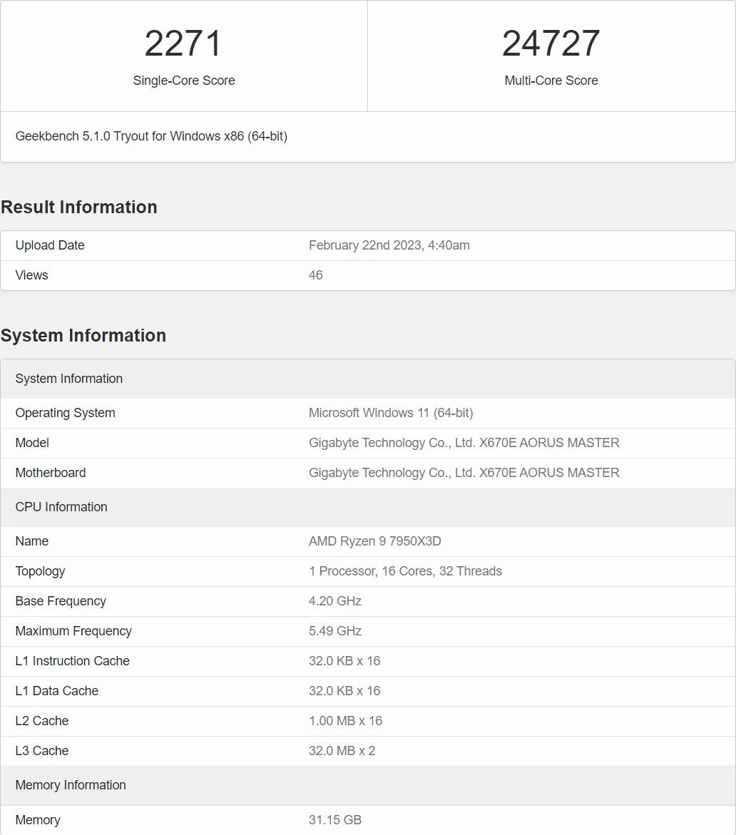 AMD Ryzen 9 7950X3D обошел i9-13900K в Geekbench 5