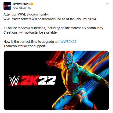 Сервера симулятора реслинга WWE 2K22 закроются в январе 2024 года