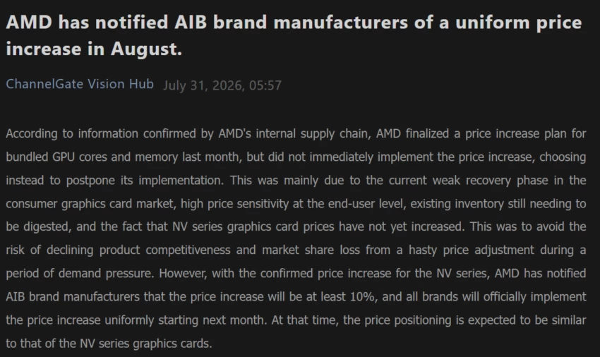 Видеокарты AMD Radeon тоже подорожают — производитель готовит 10% рост цен