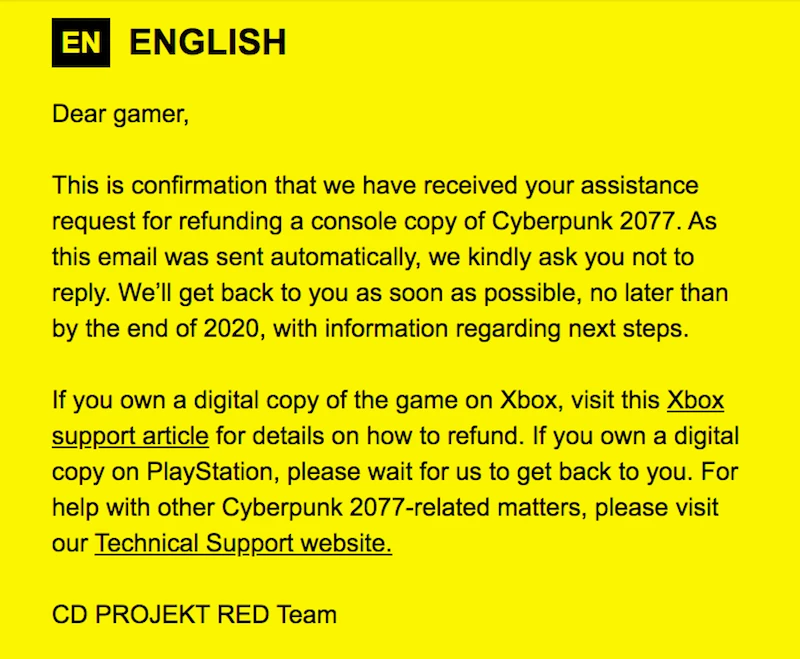 Крупные сети вроде GameStop тоже не горят желанием возвращать деньги за Cyberpunk 2077