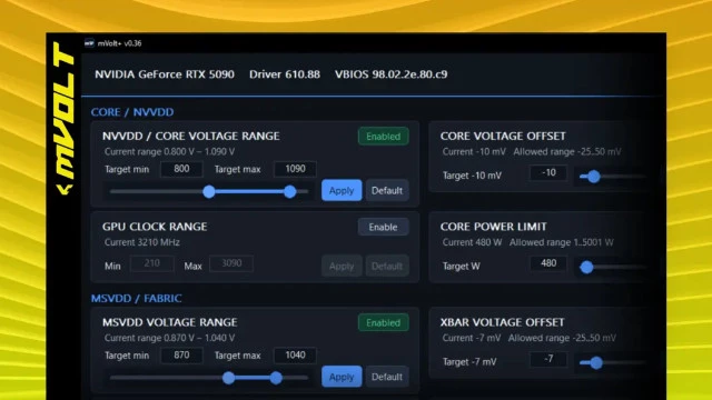 Бесплатная mVolt+ обходит ограничения NVIDIA и производителей видеокарт при разгоне RTX 50 от RTX 5070 Ti до RTX 5090