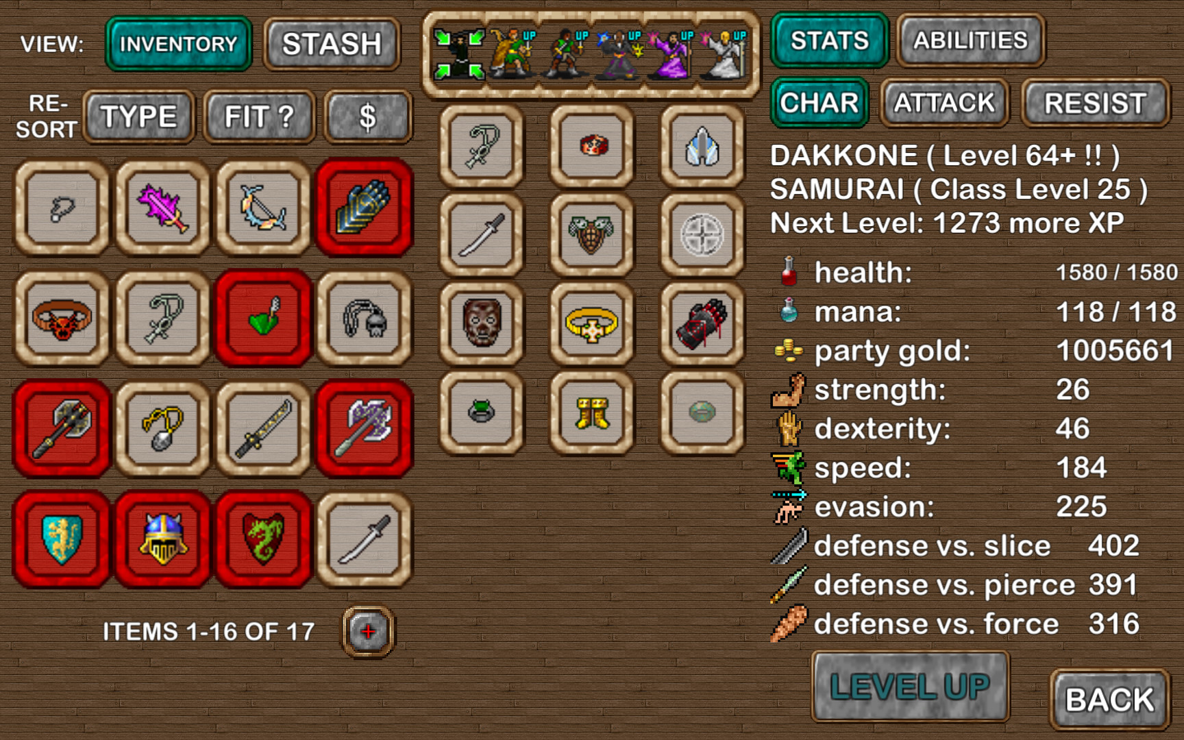 Sorted items. Dungeons of Chaos.